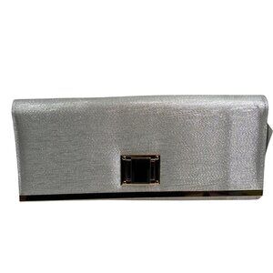 D’margeaux Silver Glitter Evening Clutch Handbag Purse Gold Chain Strap NWT